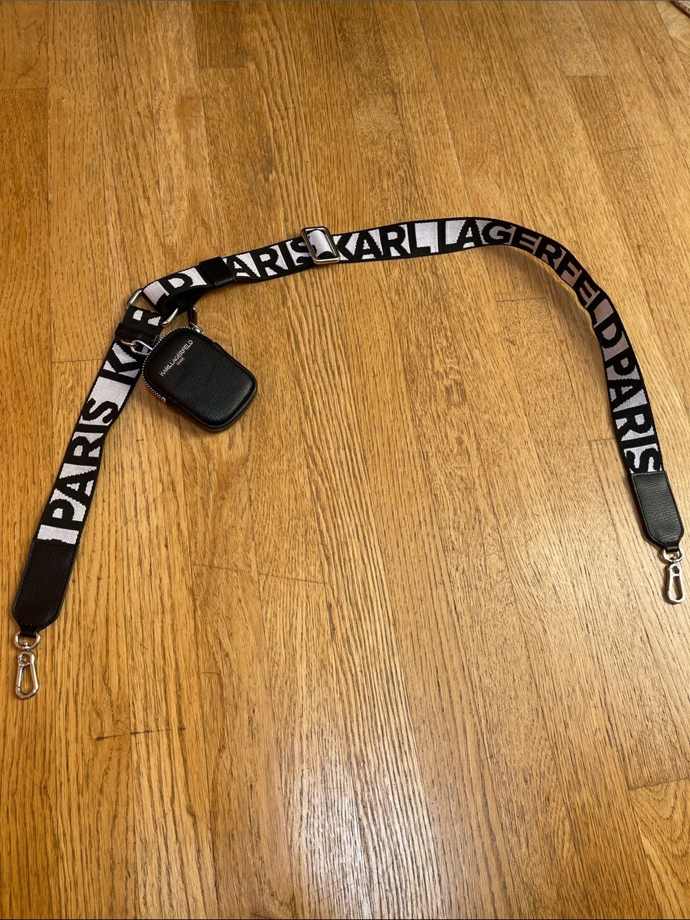 Karl Lagerfeld replacement black guitar purse strap w/ new earbud case